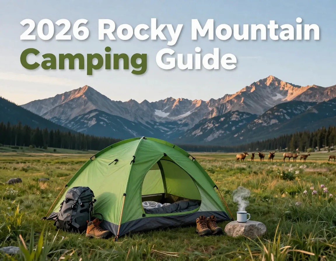 Green tent mountain peaks meadow elk golden hour camping guide