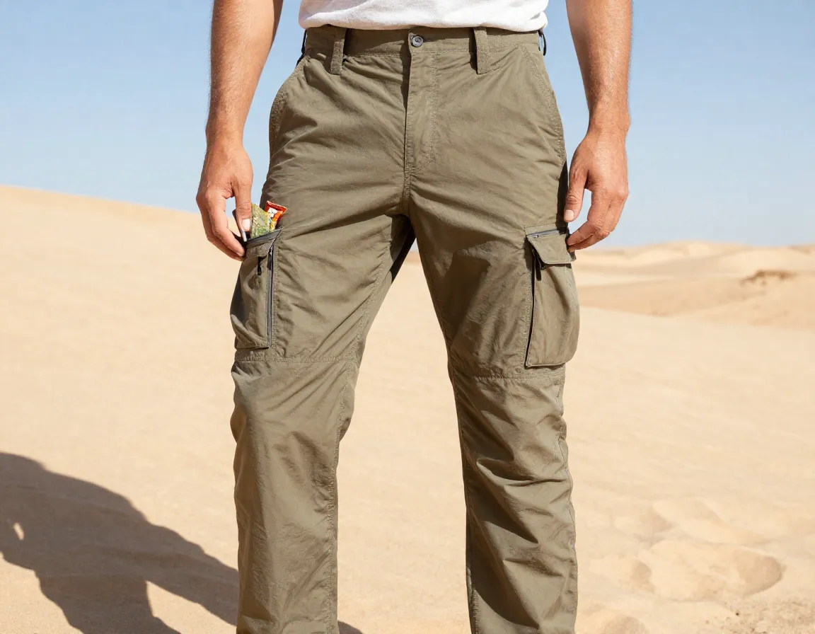 Rei co op sahara cargo pants full pockets on sunny desert hike