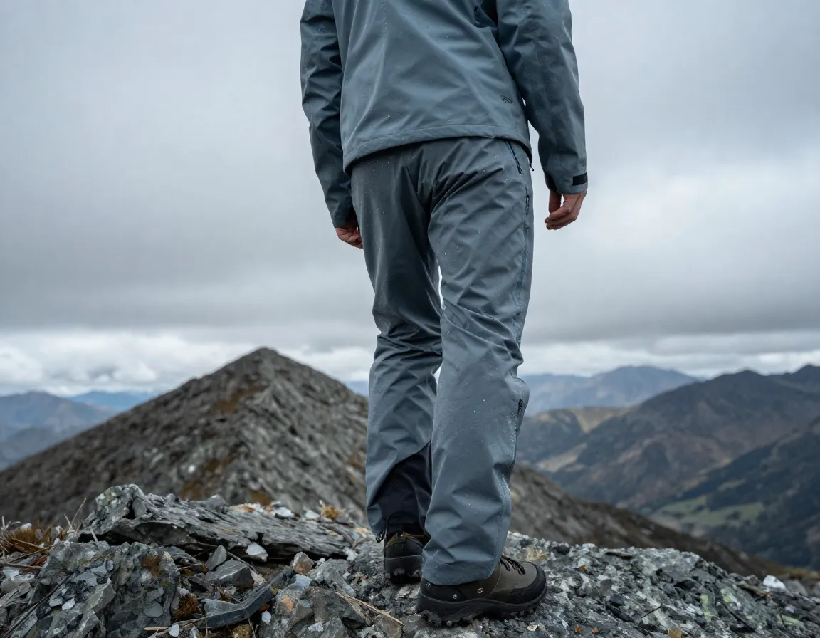 Arcteryx gamma lt pant hiker in windy alpine ridge conditions