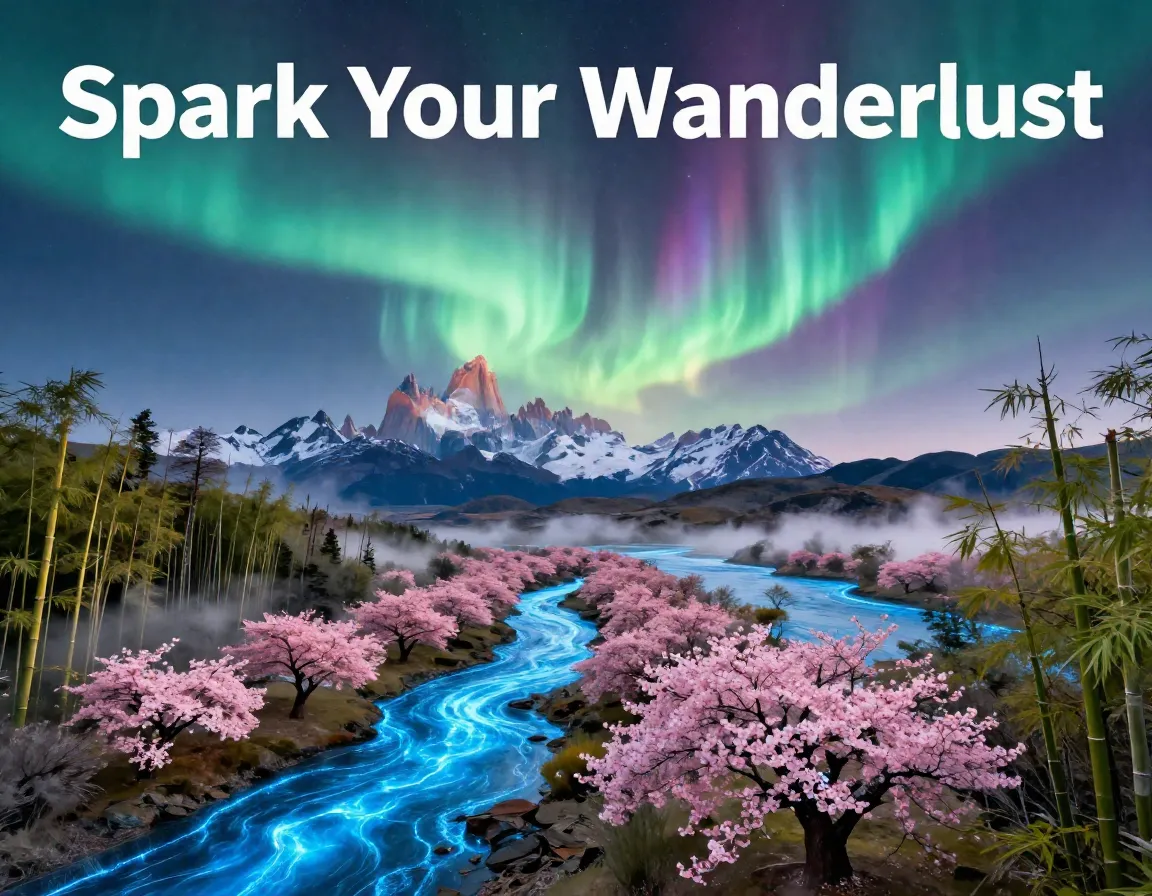 Glowing waves blossom tunnel peak aurora misty bamboo sky space