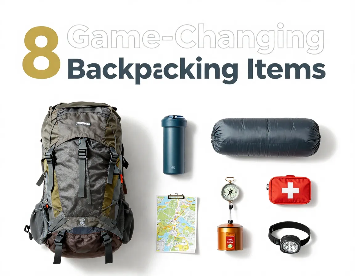 Open pack ultralight gear layout tent bag pad filter stove compass kit headlamp