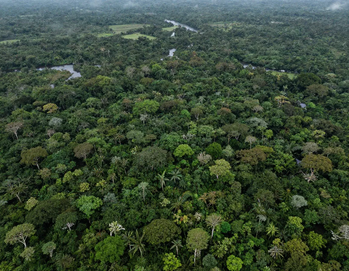 Birds eye view endless green amazon rainforest canopy