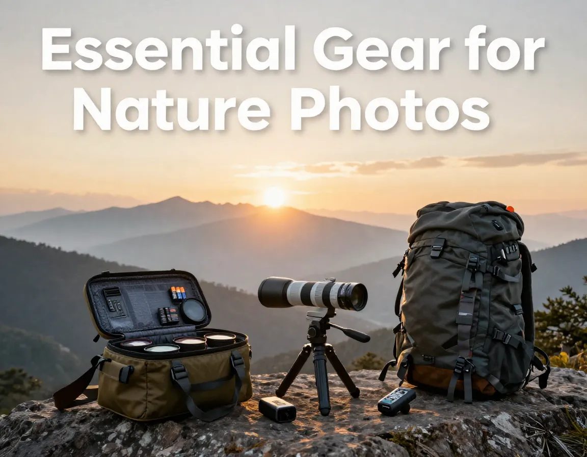 Camera tripod telephoto bag filters remote release sunrise wilderness