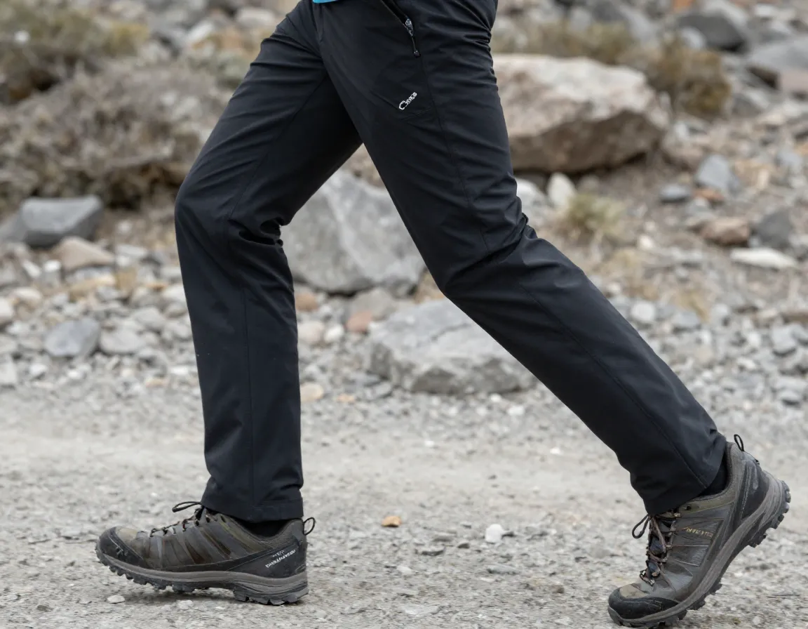 Black diamond alpine light pants closeup stride gravel trail