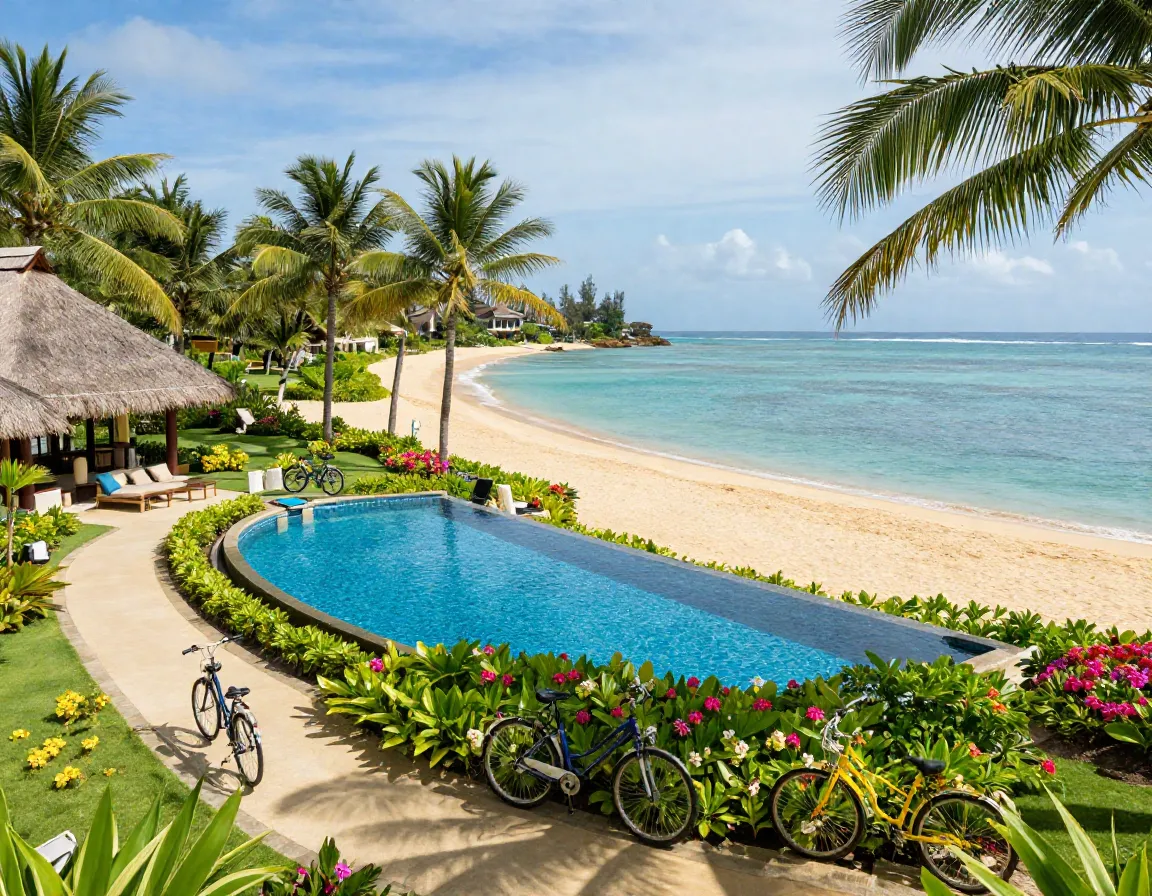 Luxury resort private beach pool gardens complimentary bikes rental