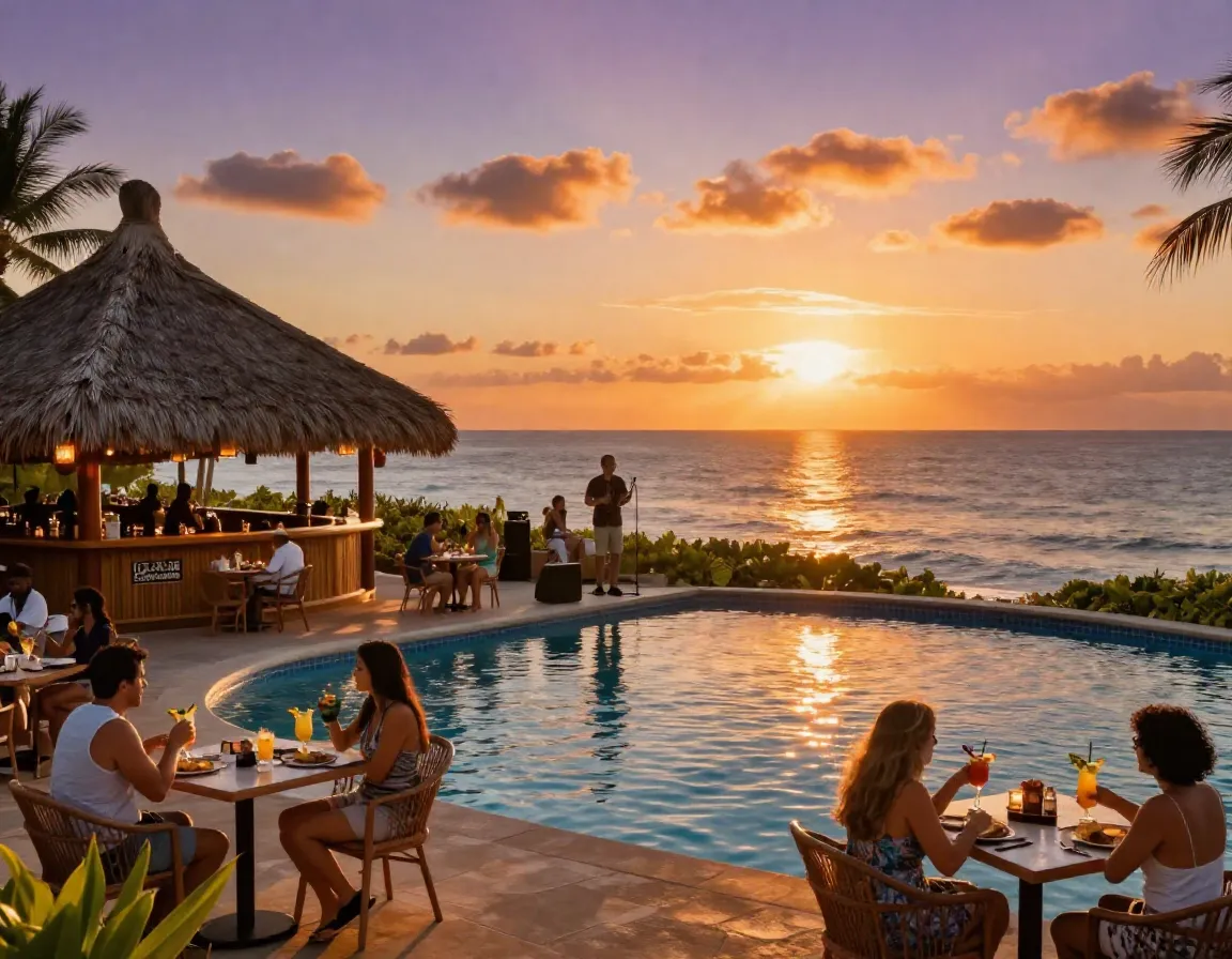 Budget resort private lagoon ocean view sunset cocktails live entertainment