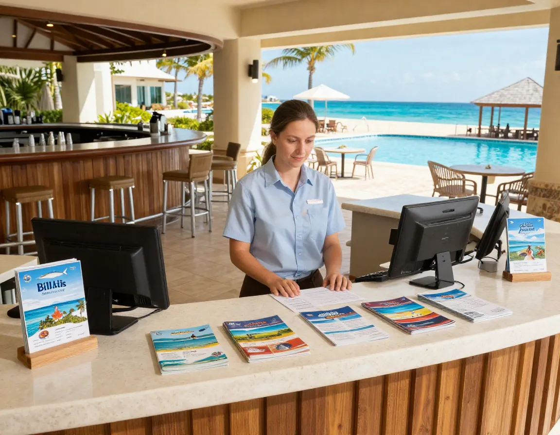 Beachfront hotel tour desk billfish bar pool adventure planning central