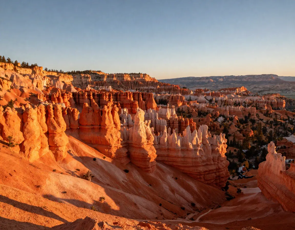 Sunrise glowing orange hoodoos bryce canyon rim high elevation view