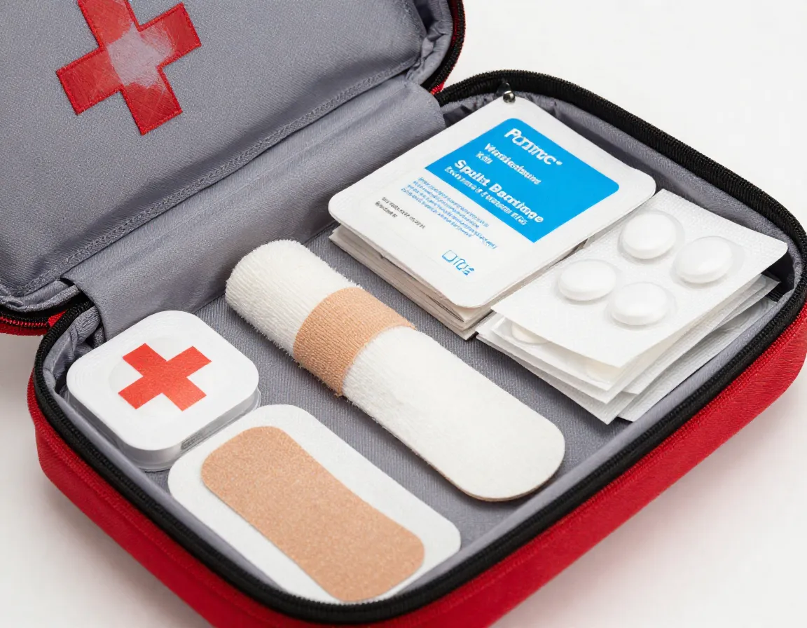 Wilderness first aid kit splint bandage medications blister treatment