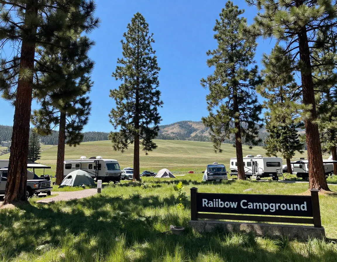 Rainbow campground tall ponderosa pines meadow view high elevation