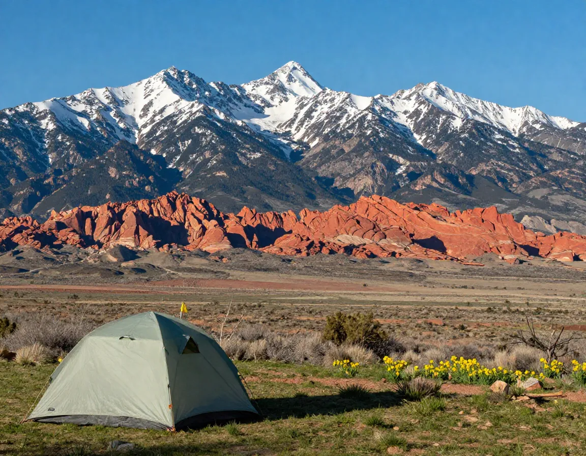 La sal mountain snow capped peaks overlooking red rock moab desert