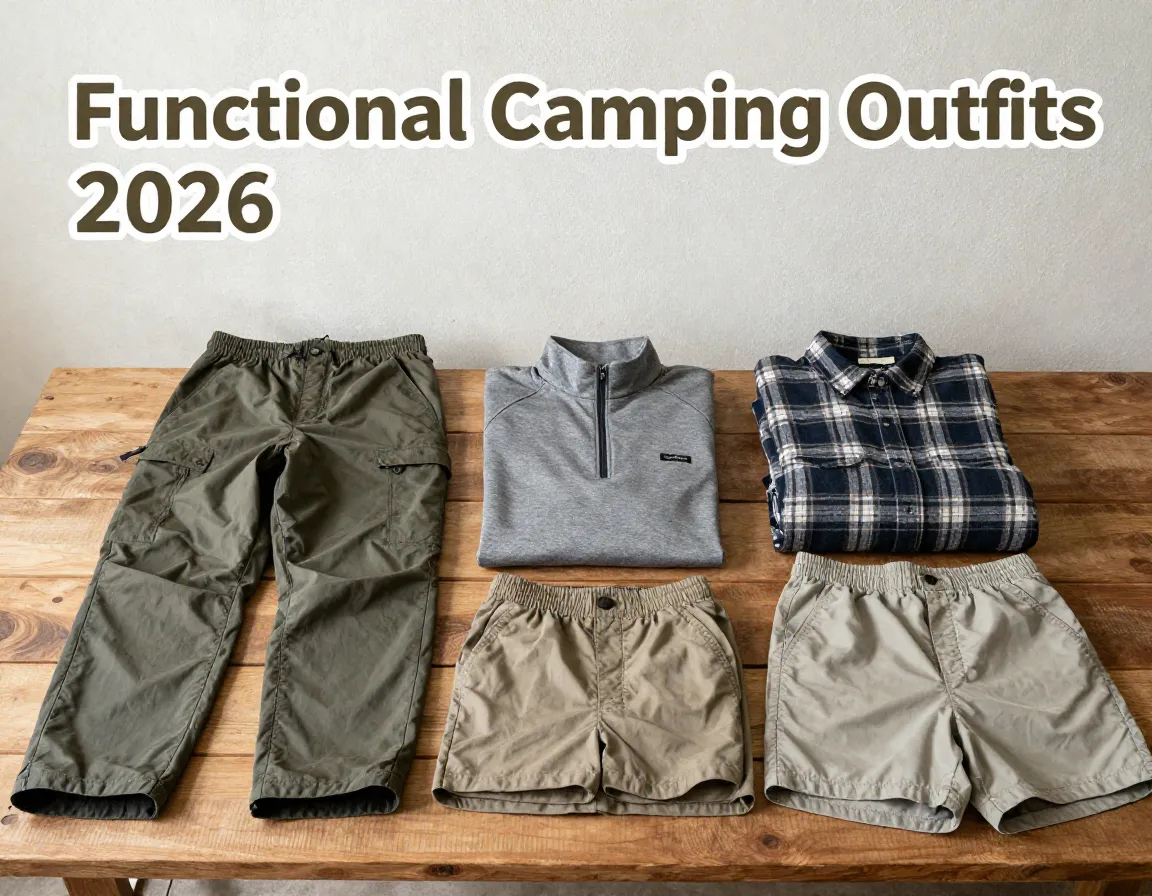 Versatile outdoor layering flat lay ripstop pants quarter zip flannel