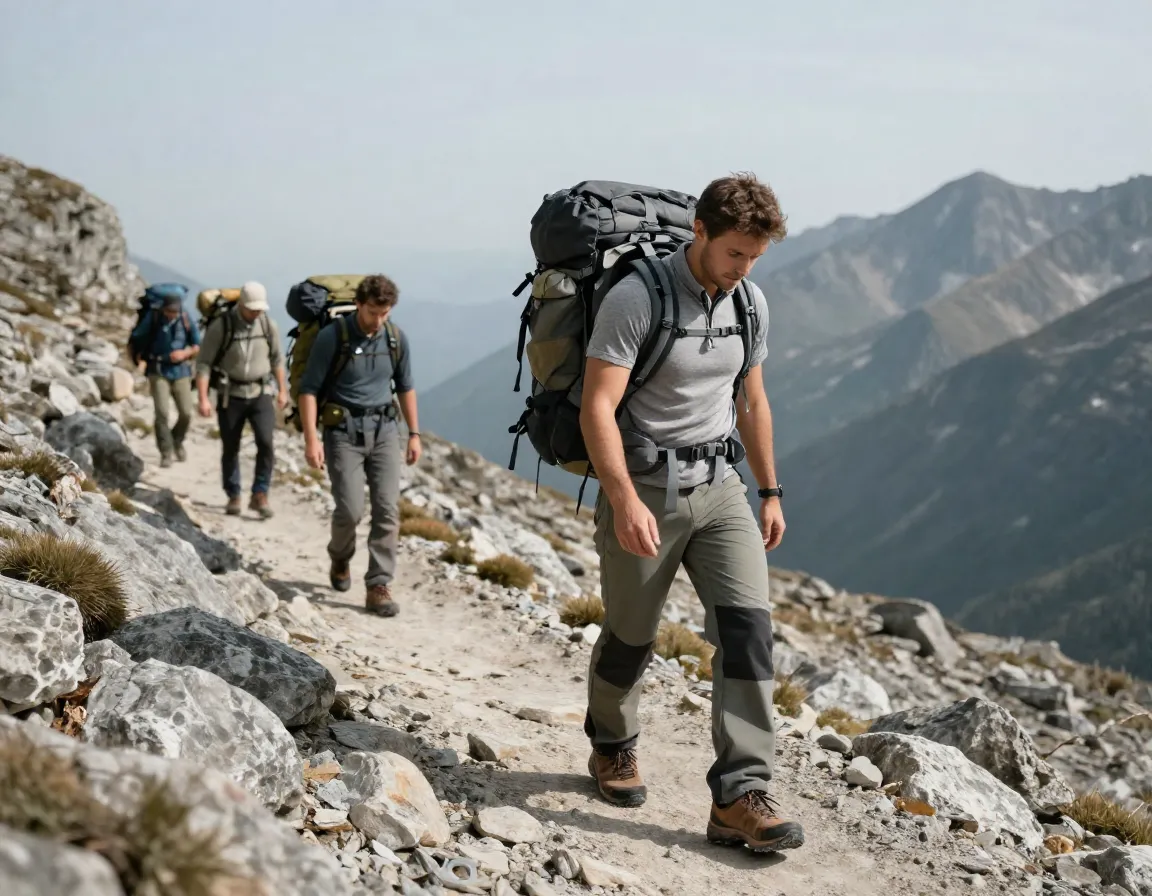 Backpacker with packed ultralight gear on mountain trail
