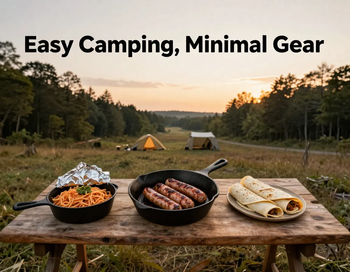 Eight easy camping meals minimal gear arranged rustic wood table
