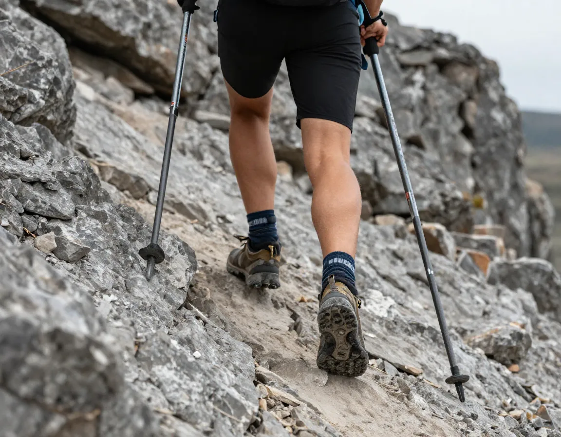 Carbon trekking poles steep rocky descent stability