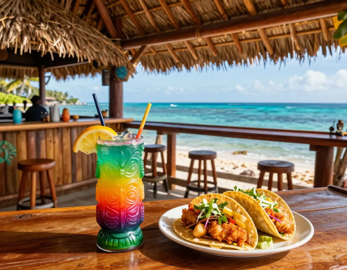 Royal kona tiki bar tropical cocktail and fish tacos