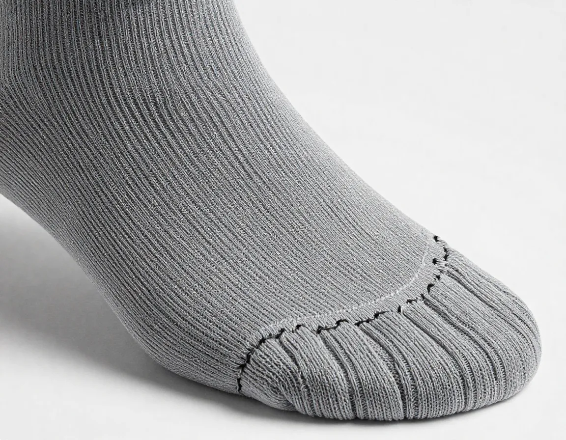 Seamless toe construction socks detailed close up texture
