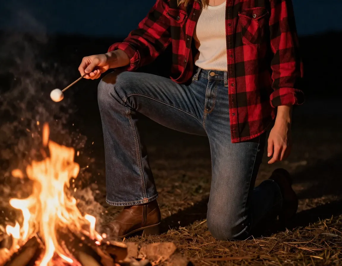 Bootcut jeans flannel shirt classic campfire evening outfit