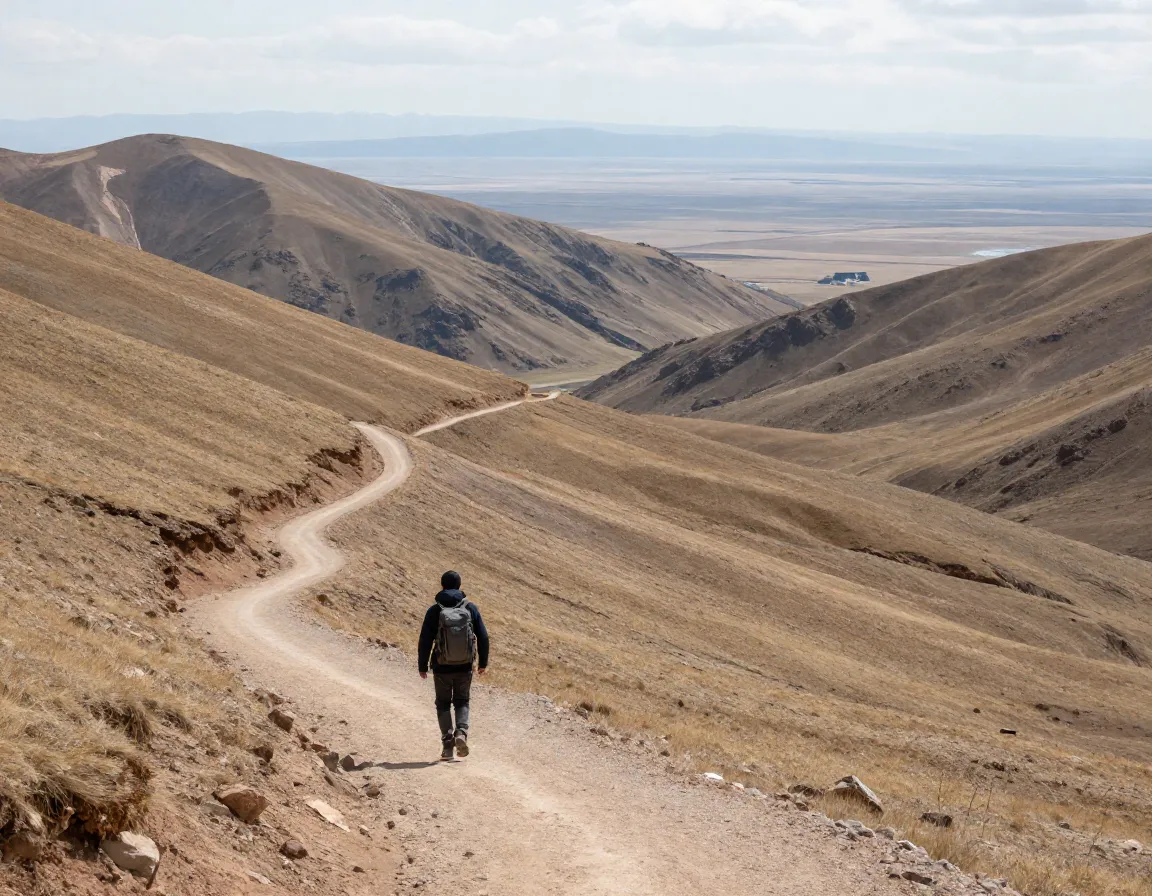 Northern circuit trekker on vast trail with 360 degree mountain views
