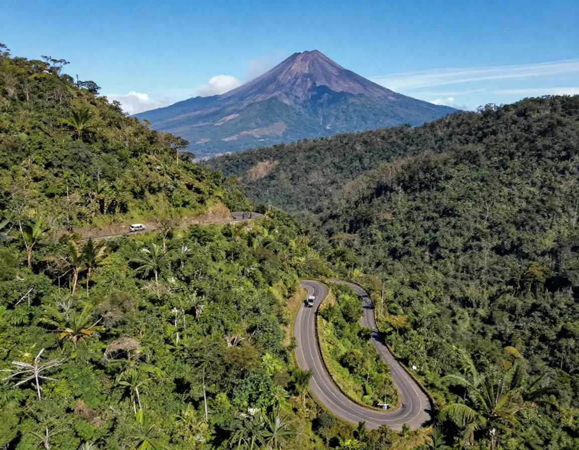 Scenic mountain road connecting cloud forest to arenal volcano