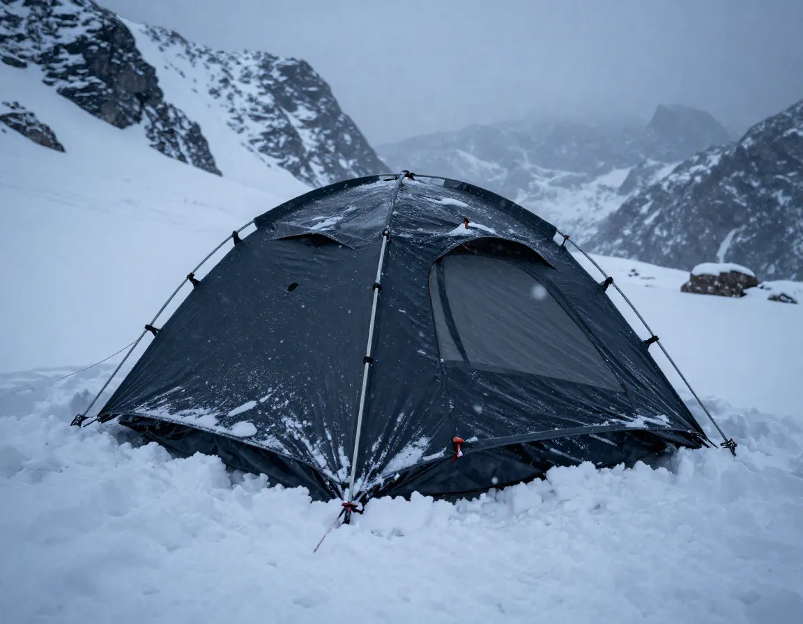 Alpine terrain winter mountaineering four season tent setup
