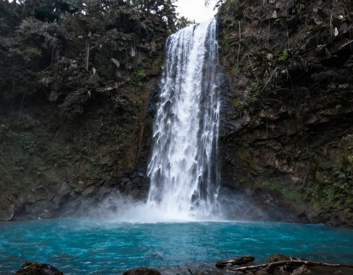 La cangreja waterfall tall cascade plunging into turquoise pool