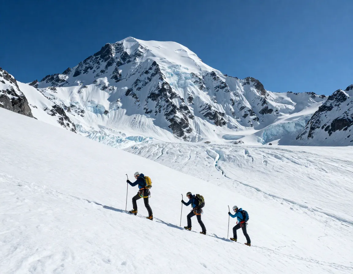 Mountaineering team ascending mount marcus baker glacier