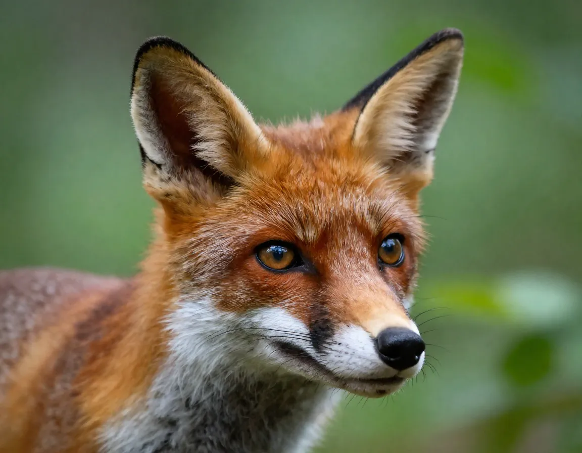 Sharp focused eye of a fox in a green blurred forest