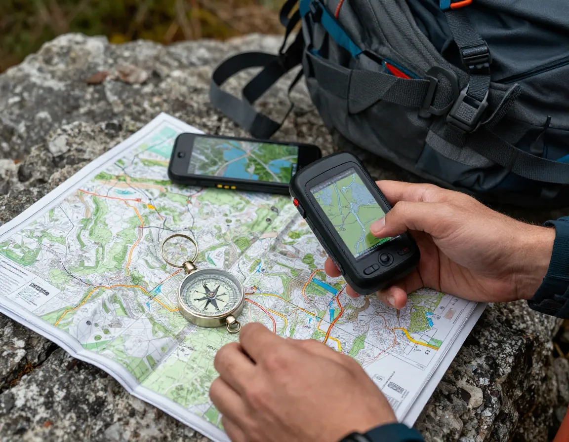 Topographic map compass gps device navigation tools pack