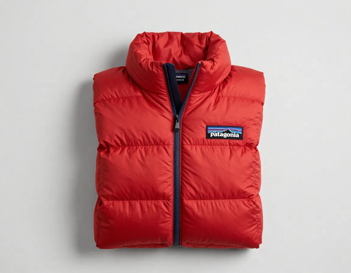 A patagonia nano puff jacket folded into its own chest pocket