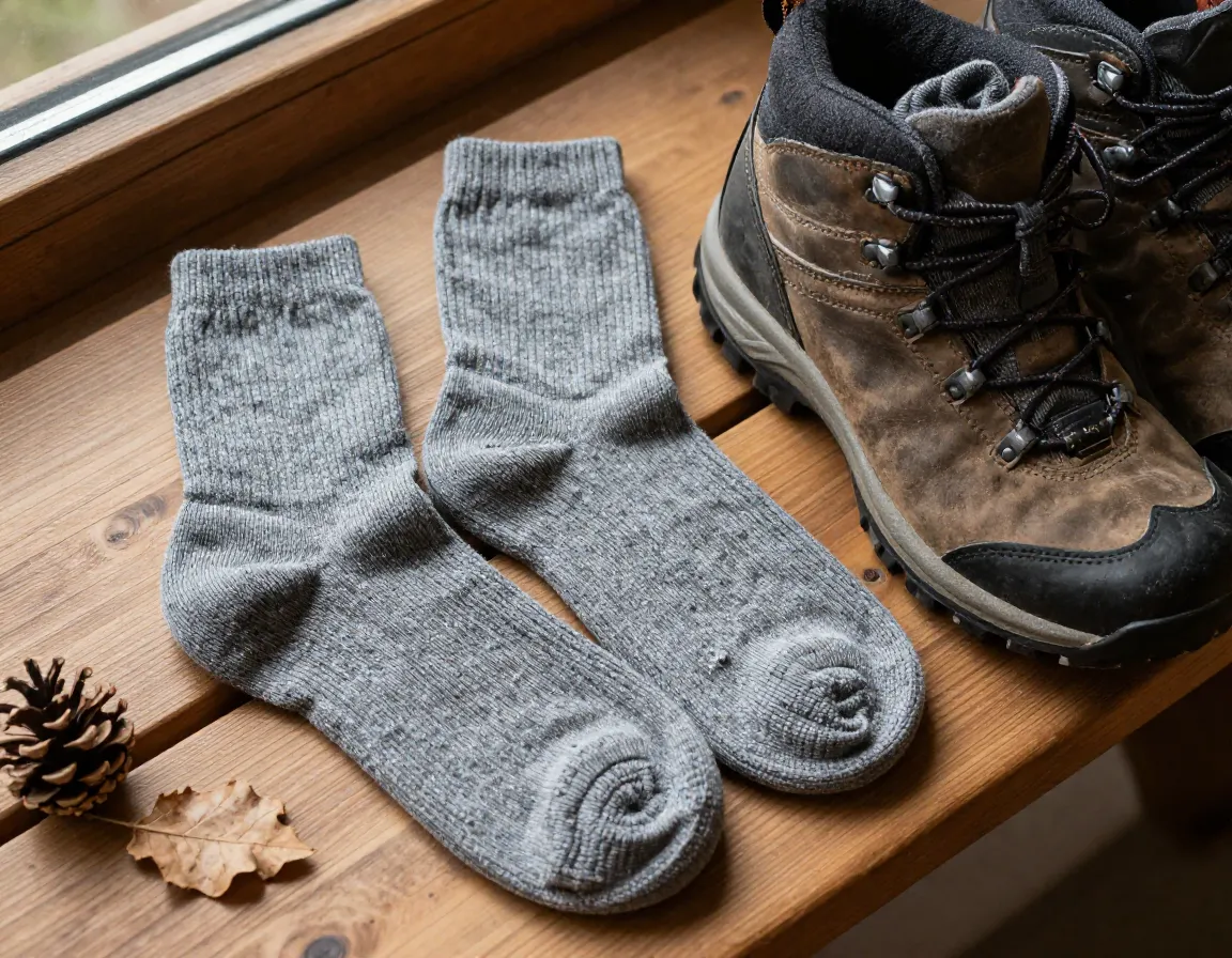 Detailed shot merino wool hiking socks blister prevention cushion heel
