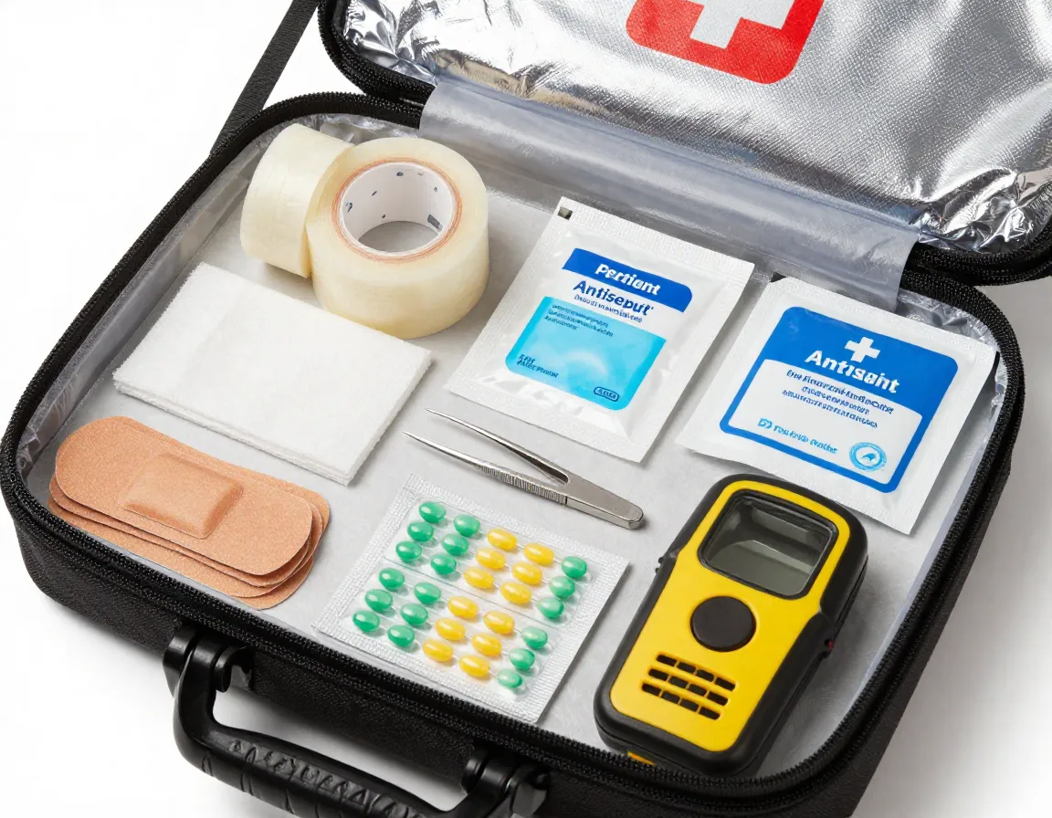 Well stocked first aid kit emergency communication tools pack