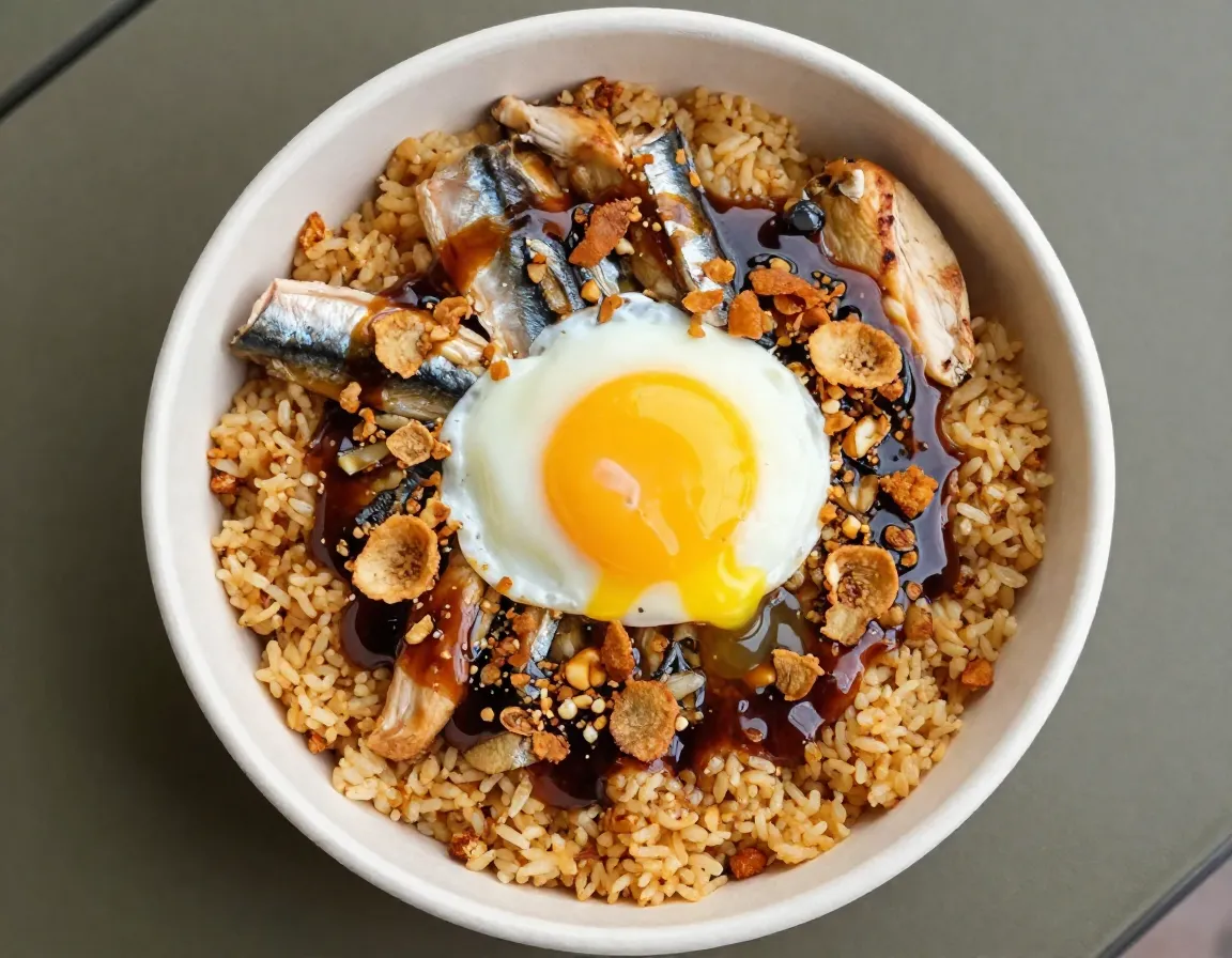 Gourmet camp bowl garlic fried rice soy calamansi sauce