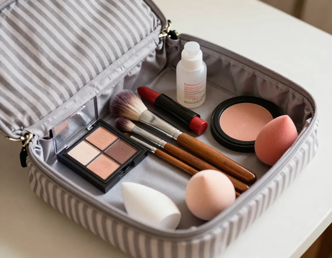 Cosmetics category makeup palette brushes lipstick compact travel beauty