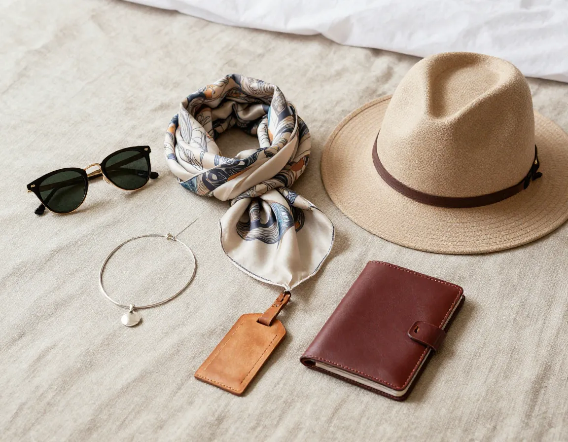 Accessories category sunglasses hat scarf jewelry passport holder practical