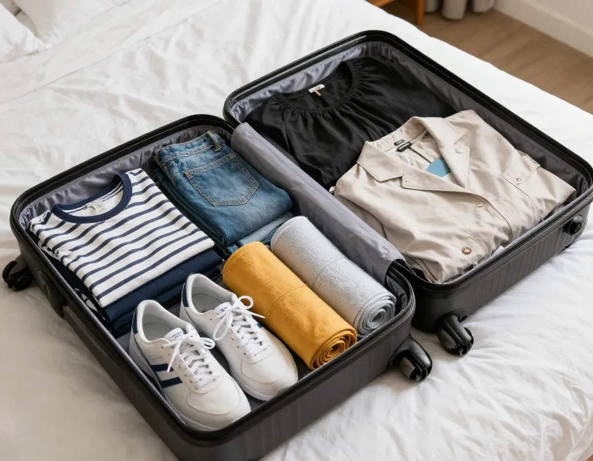 Clothes category capsule wardrobe mix match outfits packing cubes organized