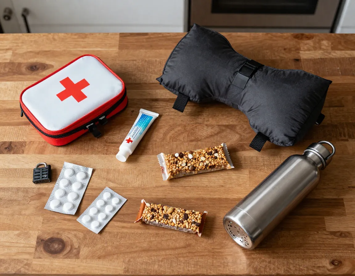 Others miscellaneous category medications first aid kit travel pillow snacks