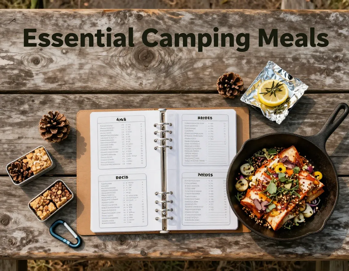 Laminated recipe cards cast iron skillet foil packet campsite table