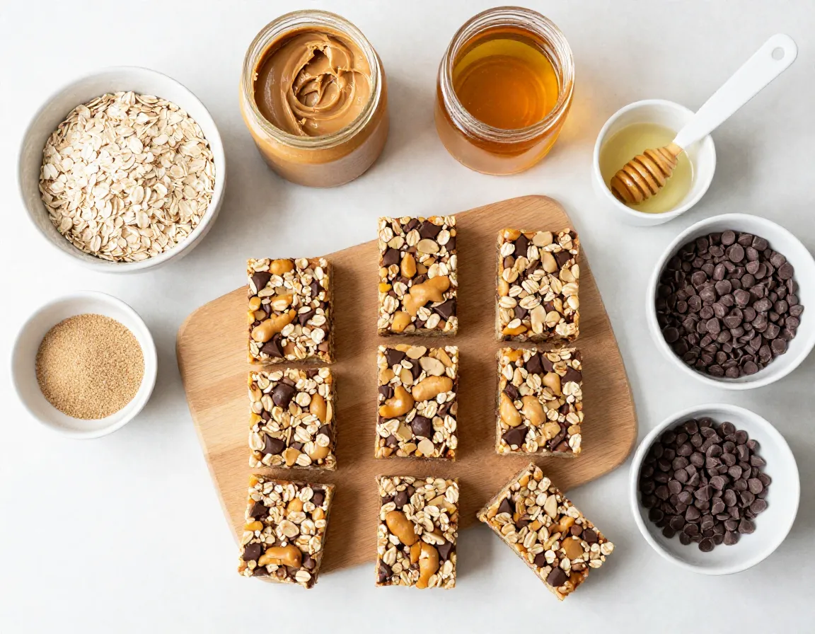 No cook trail mix energy bars with oats peanut butter and chocolate