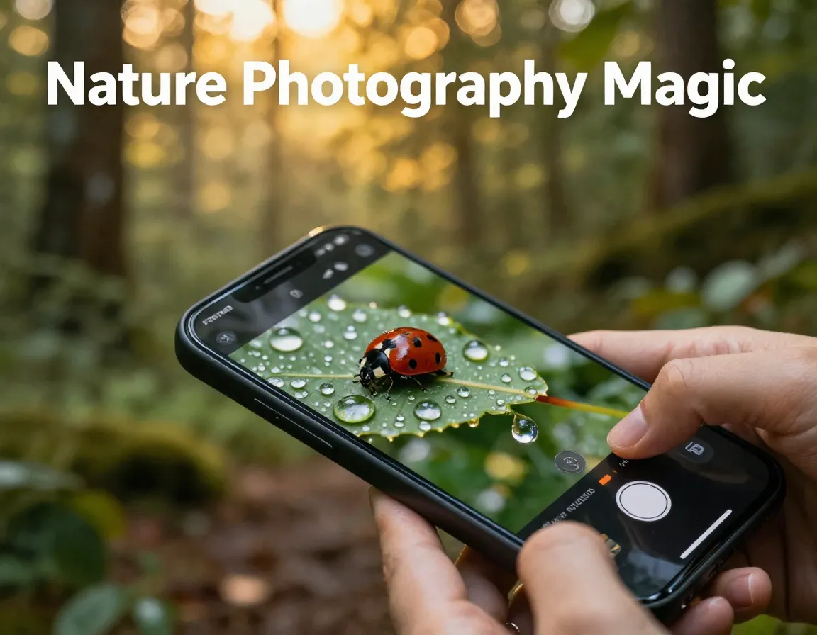 Smartphone macro mode dew leaf golden hour forest floor photography