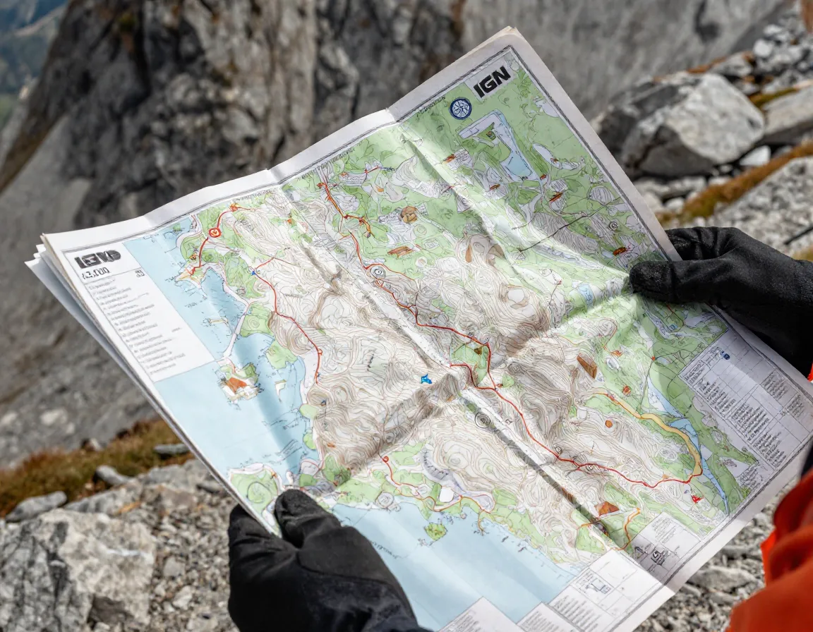 Detailed ign topographic map of french alps terrain