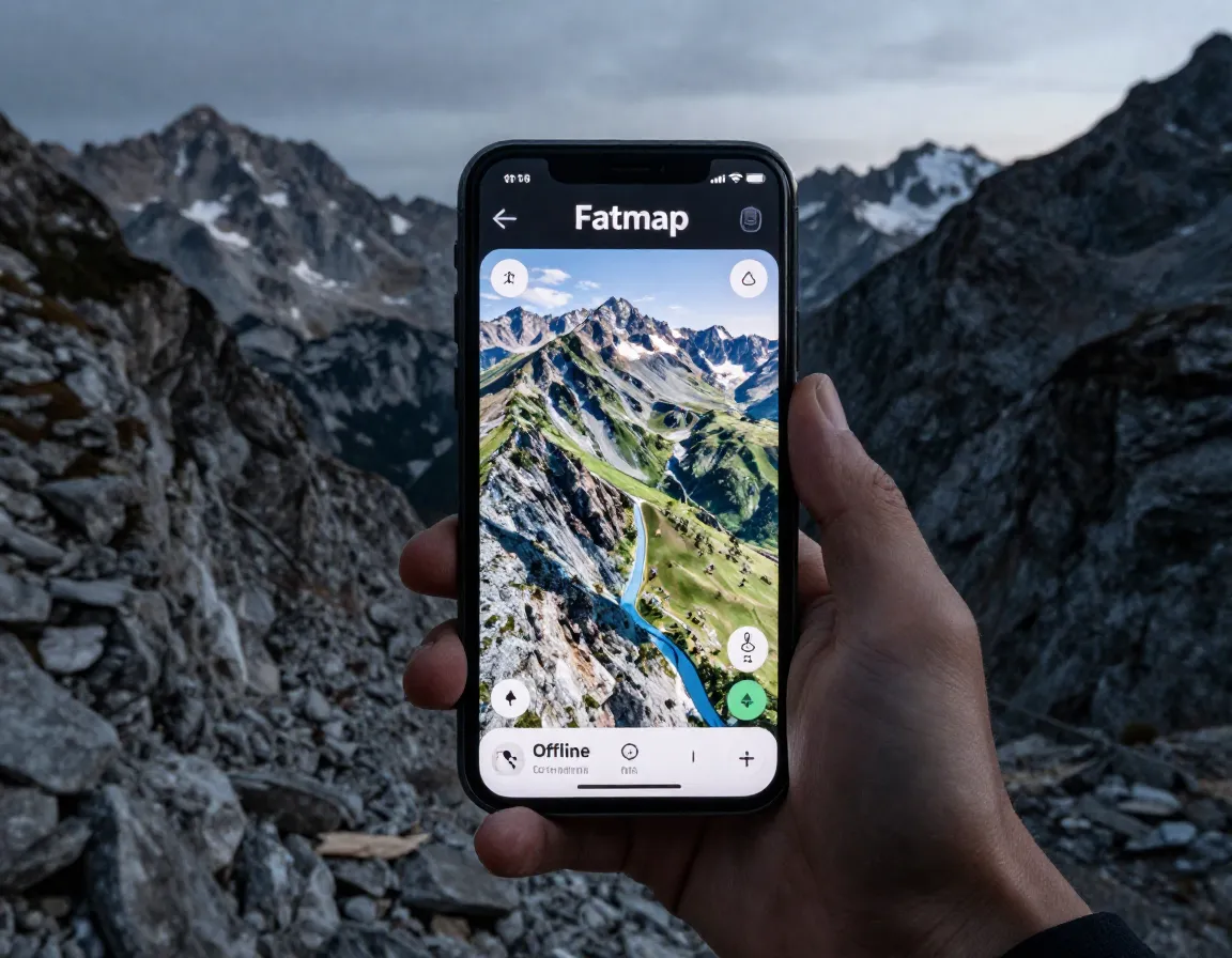Digital mapping apps on a smartphone in an alpine setting