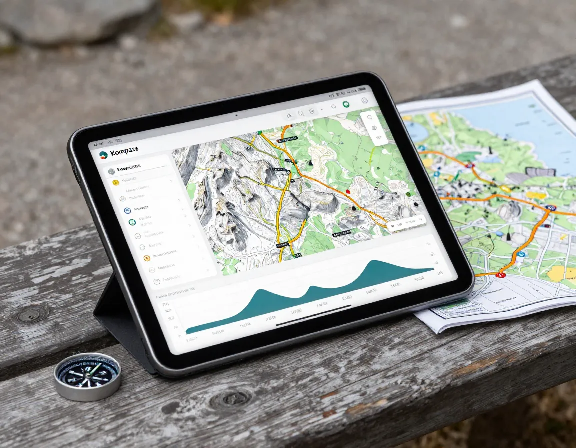 Kompass digital platform on a tablet with offline map tiles