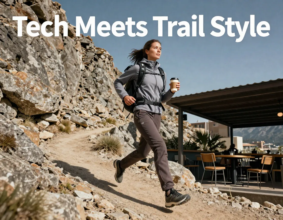 Woman trail urban transition stylish technical apparel gear cafe