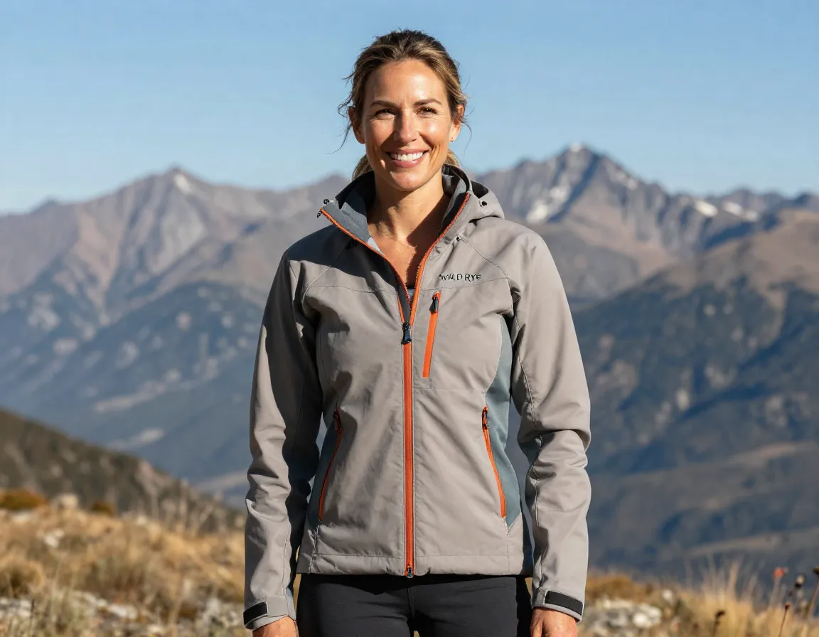 Wild rye woman founder cassie abel inclusive technical gear mountain background