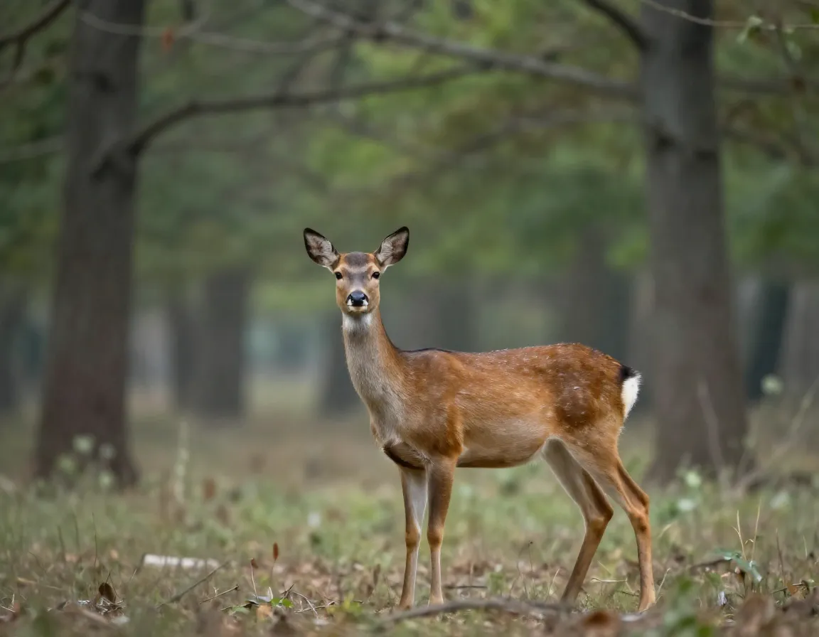 Deer in forest with shallow depth of field isolation