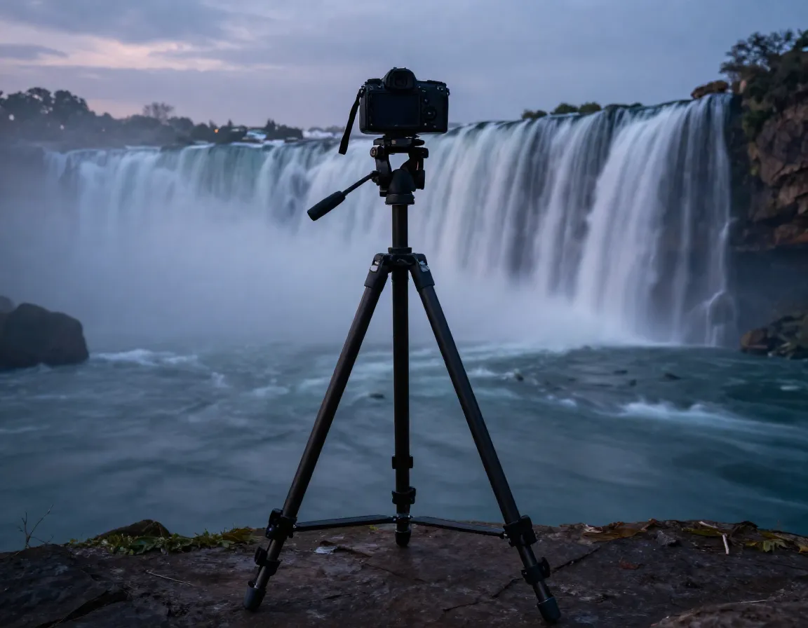 Photographer using sturdy tripod for long exposure