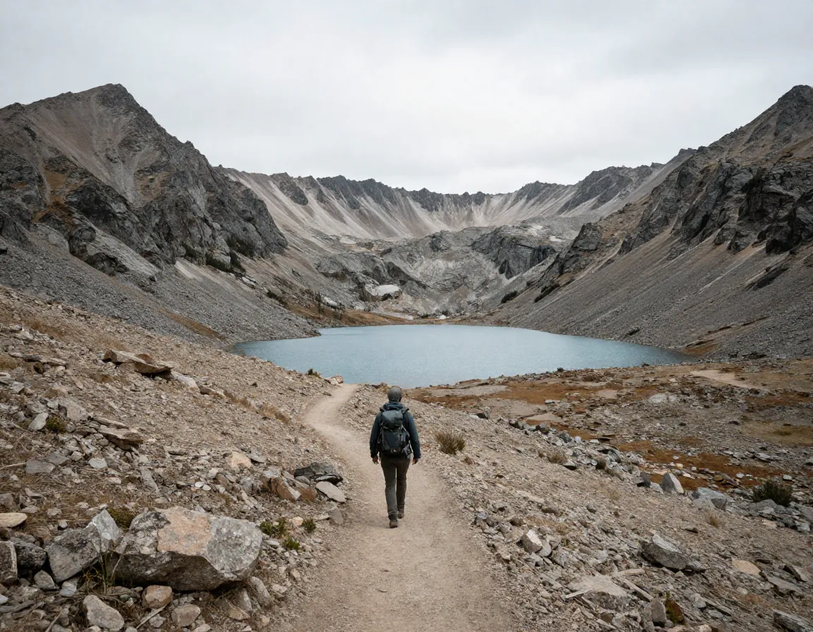 Solitary hiker on remote trail near legore lake in southern wallowas