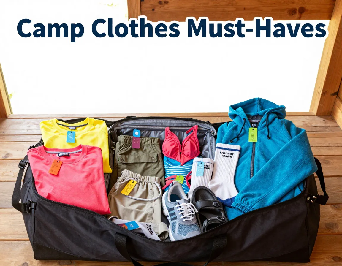 Labeled camp gear duffel bag cabin floor parent essentials