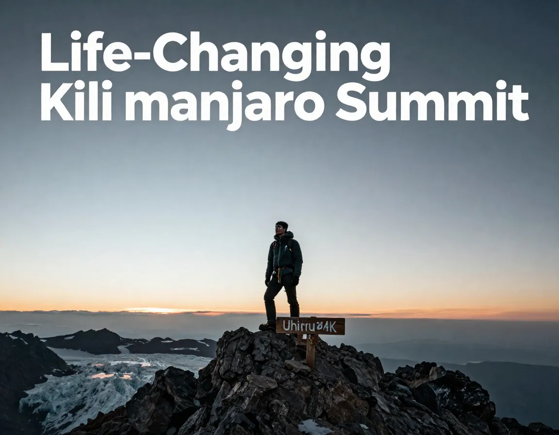 Silhouette climber kilimanjaro sunrise uhuru peak glaciers victory awe